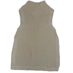 Olsen Cream Ribbed Turtleneck Sweater Vest sleeveless wool Knit Top Old Money M